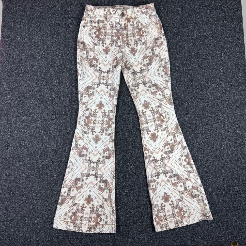 Shyanne Aztec Print Flare Jeans Womens 27Wx34L  Brown White cowgirl